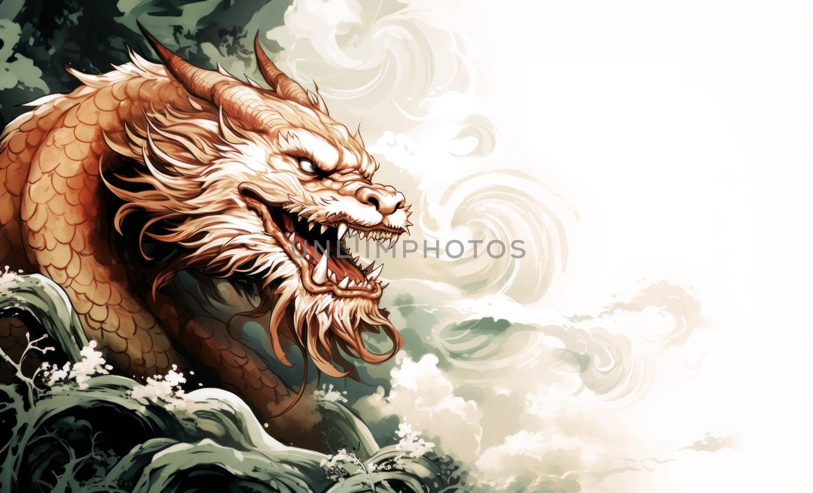 A drawing of a chinese dragon with copy space.  Template for postcard, poster, sticker  by palinchak