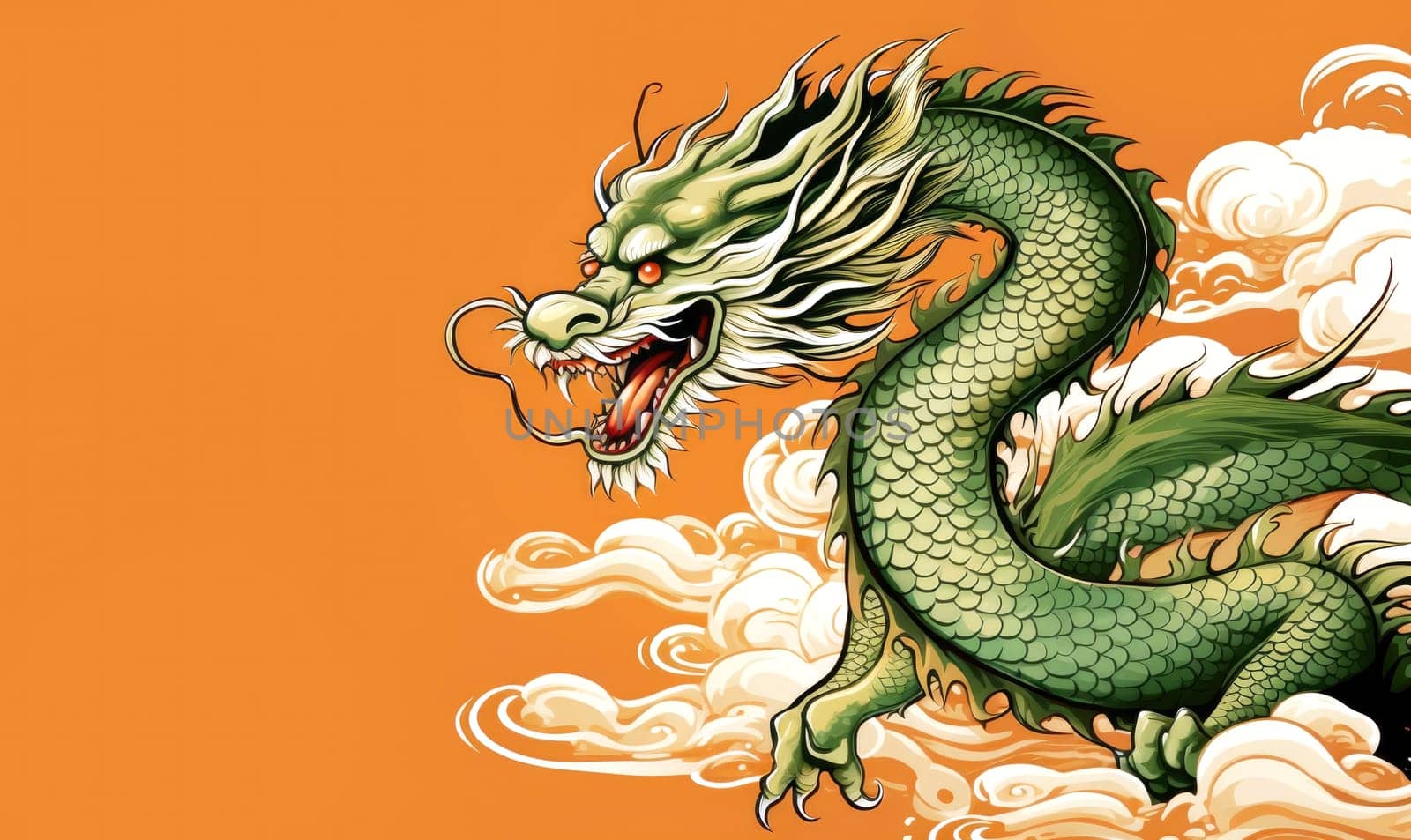 A drawing of a chinese dragon with copy space.  Template for postcard, poster, sticker  by palinchak