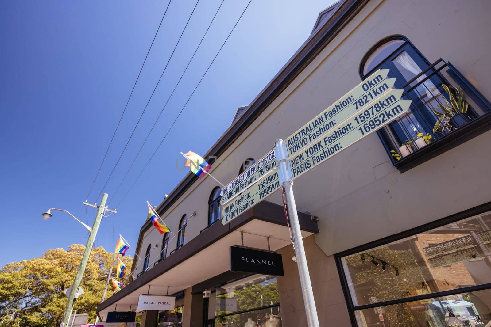 SYDNEY, AUSTRALIA - MARCH 5: Iconic street signage inPaddington area near Oxford St on an autumn afternoon in Sydney, New South Wales, Australia