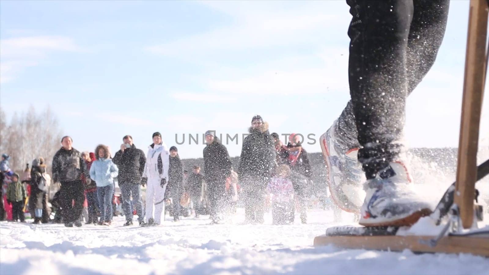 KAMCHATKA, YELIZOVO, RUSSIA - MAR, 2018: Kamchatka Sled Dog Racing. Footage. Dog sledding in winter