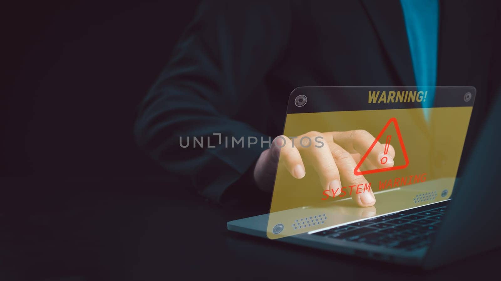 Cyber security and cybercrime, System hacked warning alert on Laptop, Cyber attack on computer network, Virus, Spyware, Malware or Malicious software, Compromised information internet. by Unimages2527