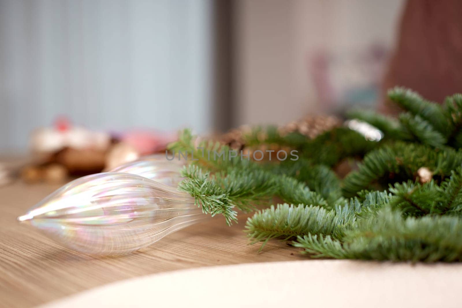 Homemade Craft christmas tools and decorations on table