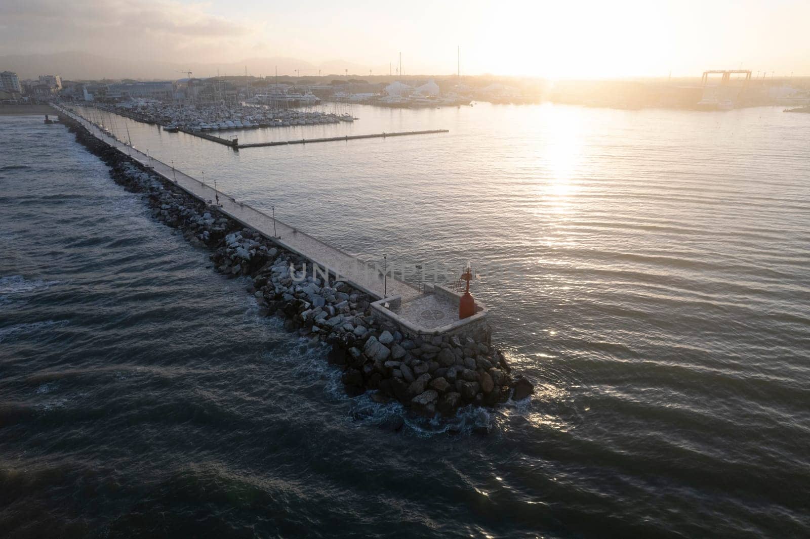 Aerial view at dawn of the port of Viareggio Italy by fotografiche.eu