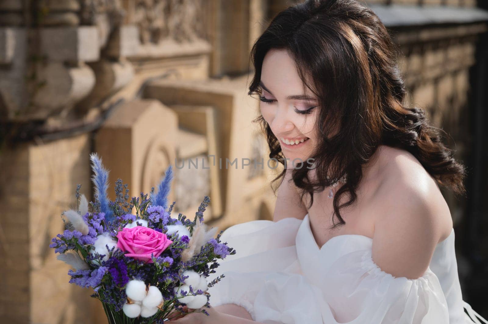 Stunning young bride with bouquet, portrait of smiling bride, happiness, wedding by yanik88