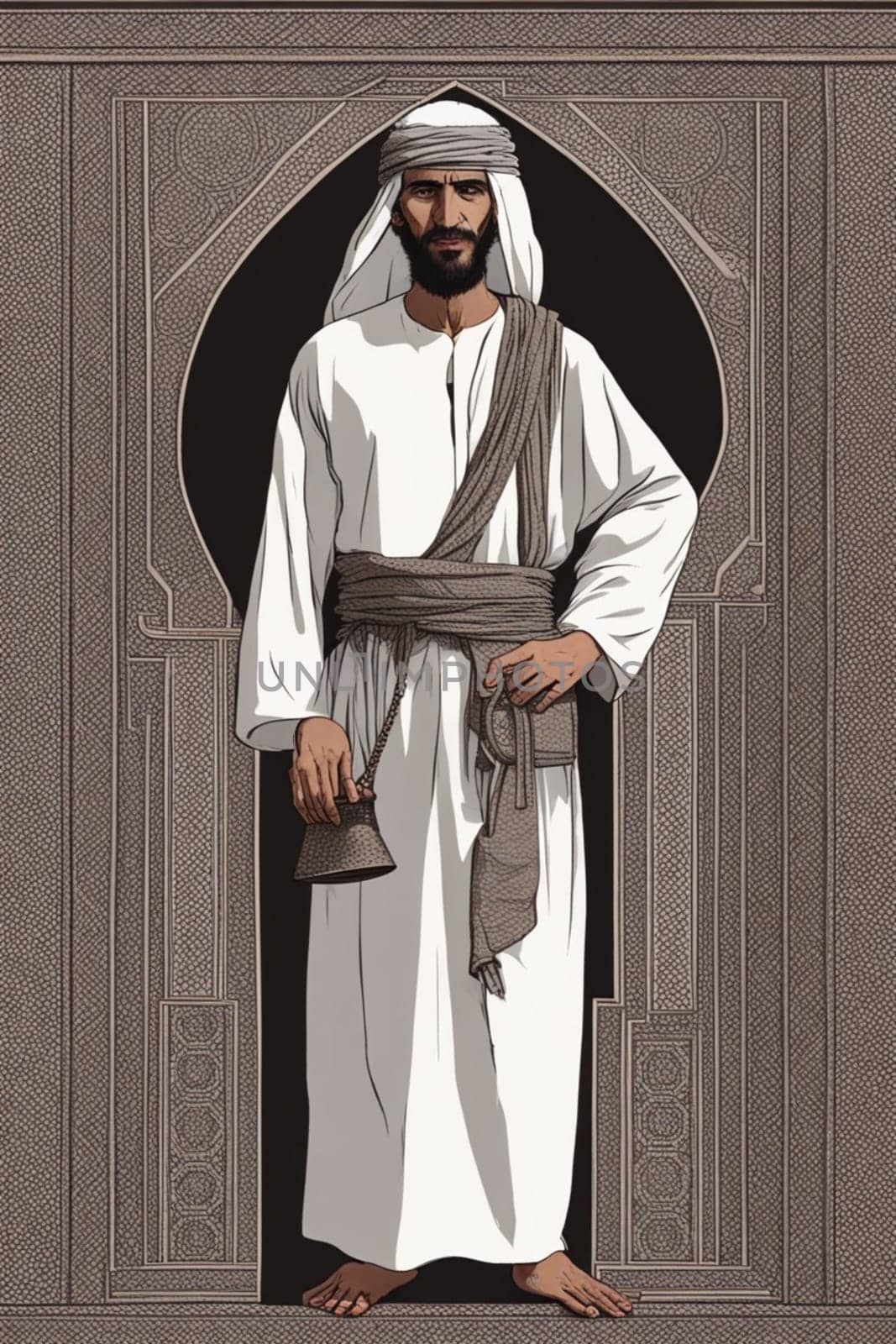portrait of elderly arab man illustration by verbano
