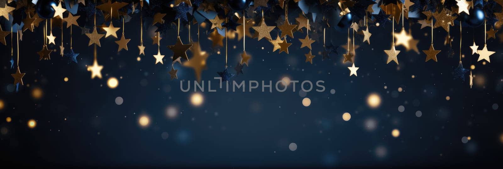 Christmas and new year 2024 decoration on blue background golden star comeliness by biancoblue