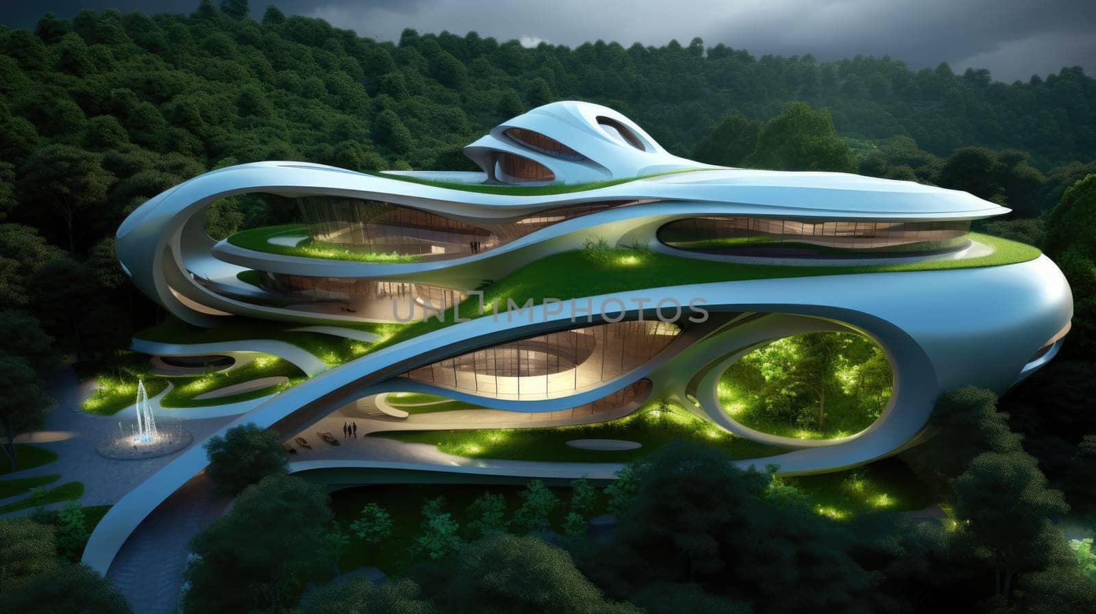 Futuristic sustainable complex office building for green economy comeliness by biancoblue