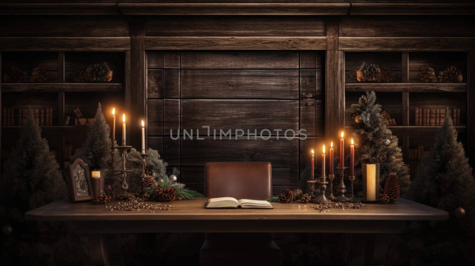 wider view of wooden desk with christmas decor comeliness by biancoblue
