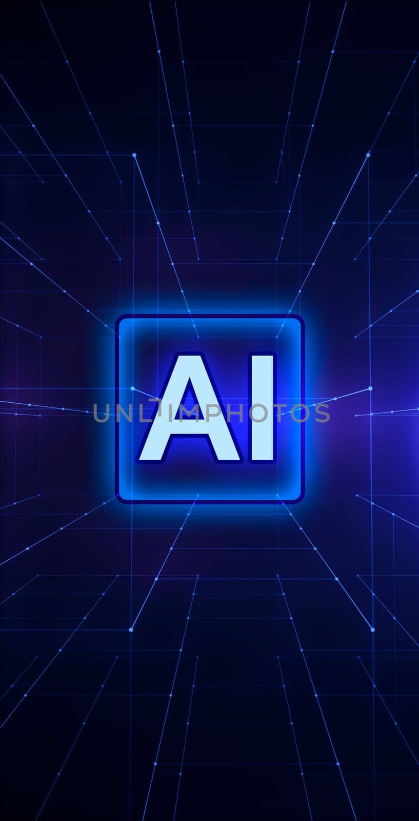 Abstract tech blocks with Artificial Intelligence on blue background. by ImagesRouges