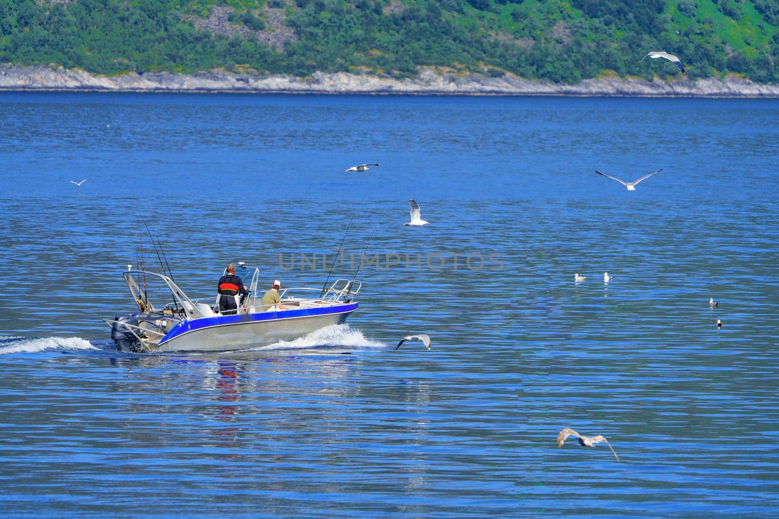 Exploring the Norwegian Sea: Fishermen Sailing on an Aluminum Boat by PhotoTime