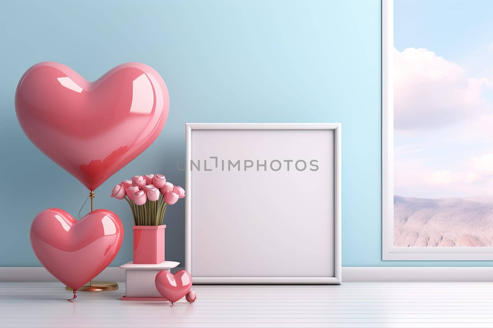 empty frame space blank with Valentine's Theme background, festival Valentines day, generative ai