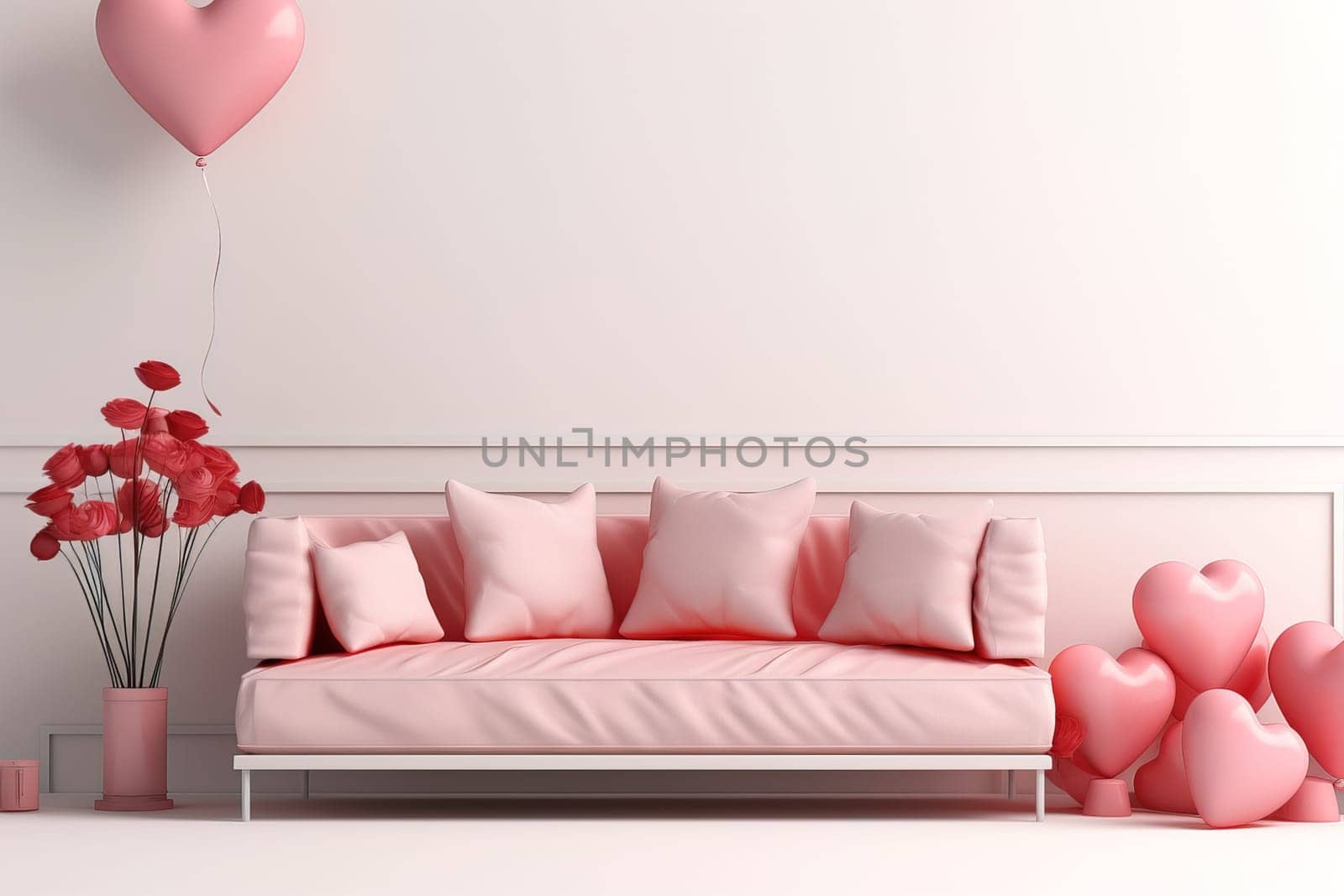 Valentine's Day blank space with gift boxes, roses, red heart, background generative ai. by Manastrong