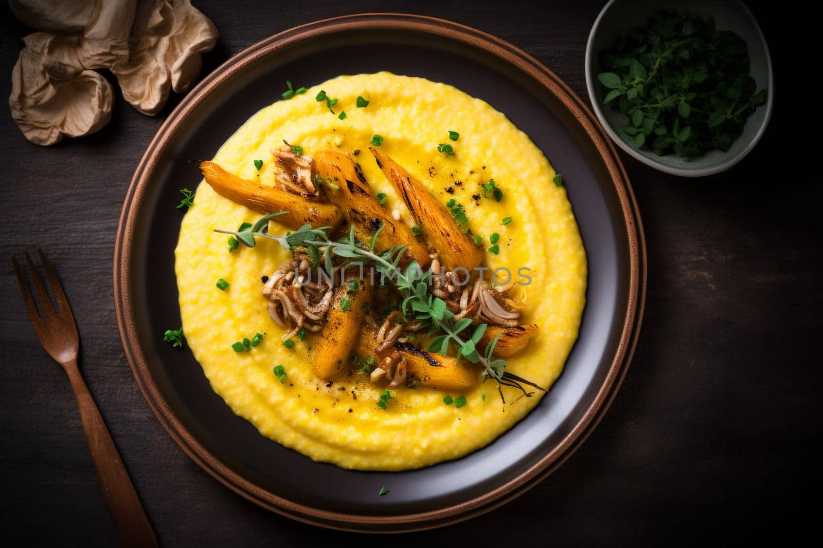 polenta served with small cooked birds, usually quails or thrushes by Ciorba