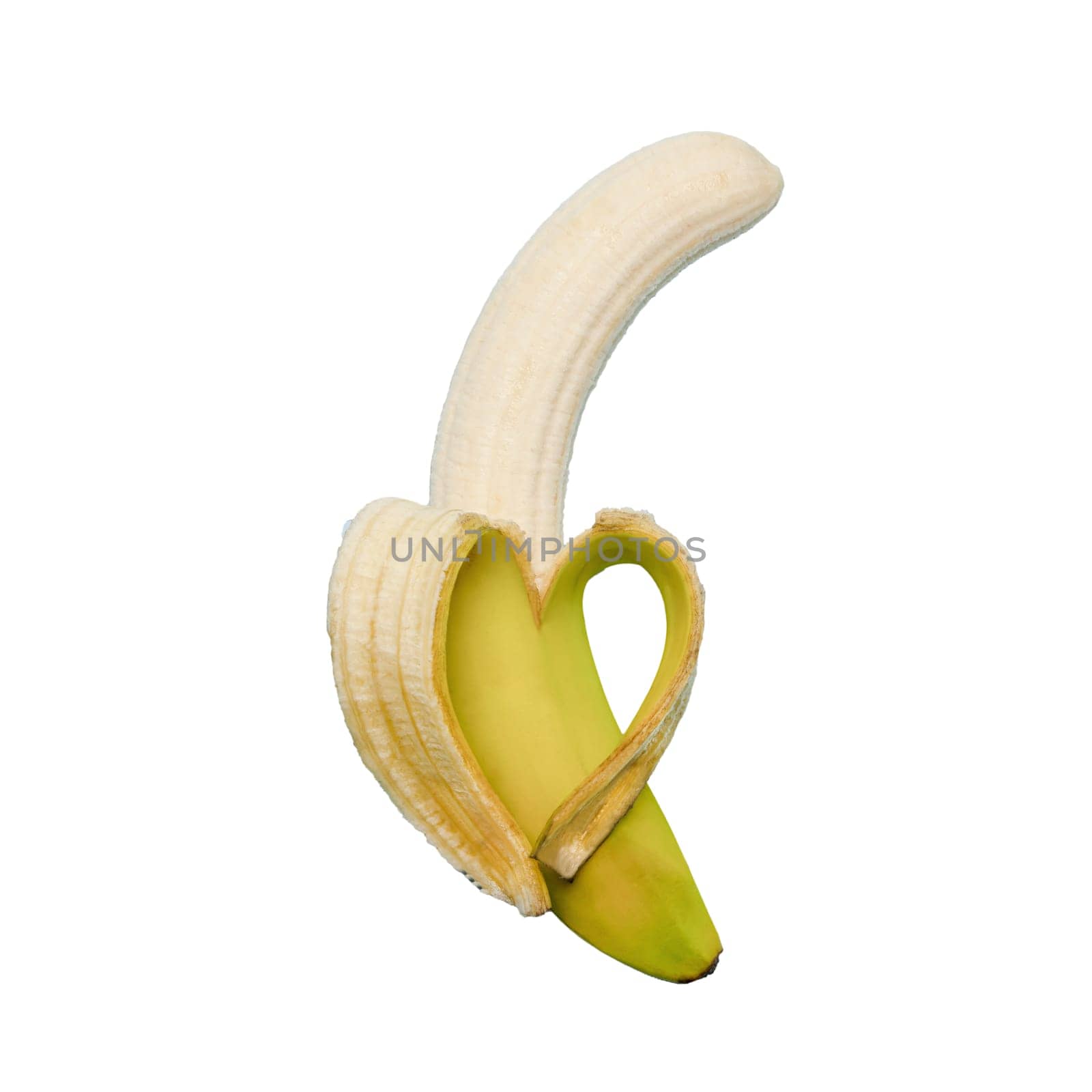 a heart-shaped banana made from the peel with a transparent background