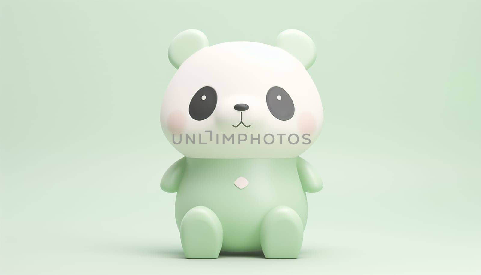 Cute Panda animal characters pastel green pink background. Panda bear character with cute expression in happy, blissful, thinking, sitting, shy, standing and joyful isolated in pastel background. illustration. 3D animation Copy space by Annebel146