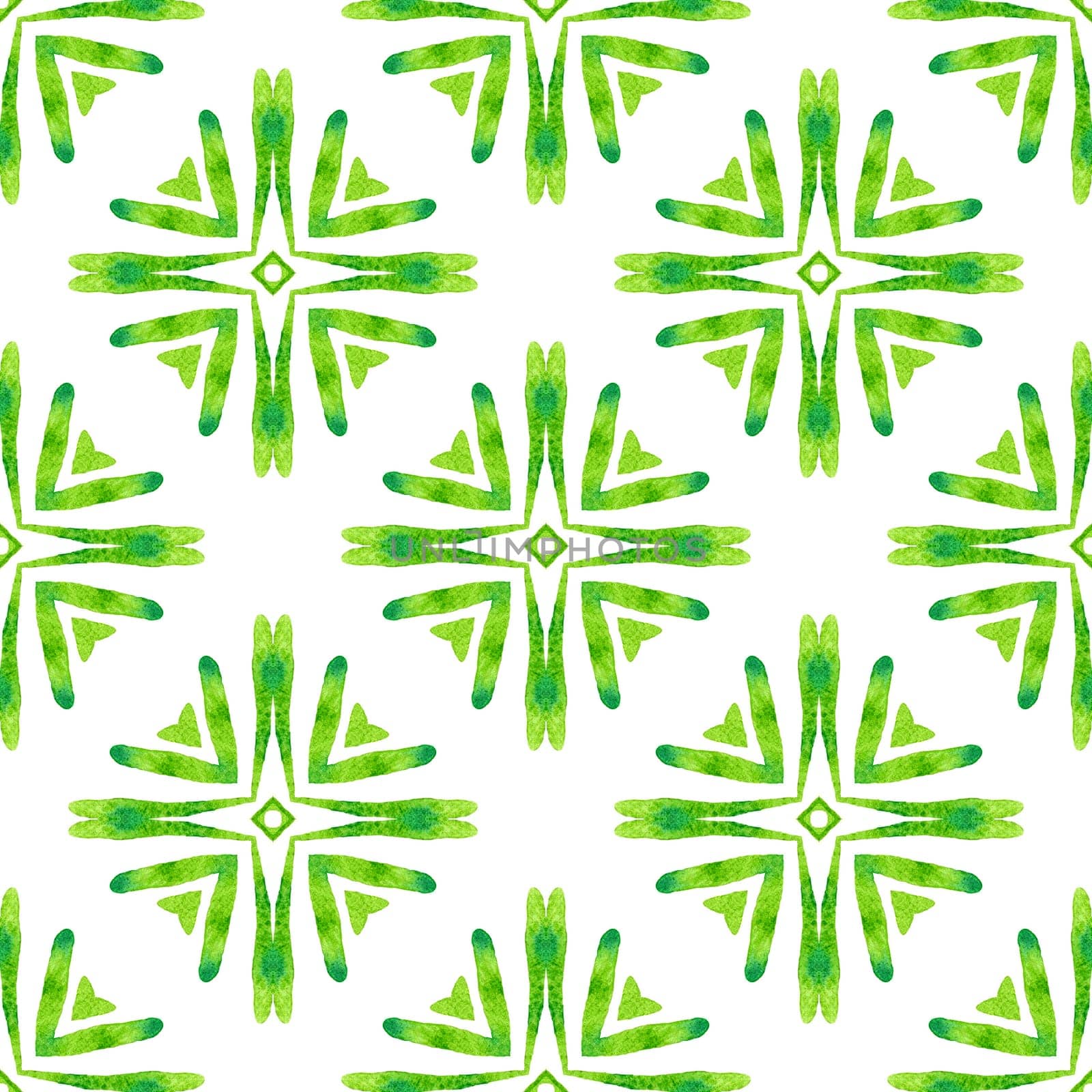 Hand drawn green mosaic seamless border. Green fantastic boho chic summer design. Textile ready gorgeous print, swimwear fabric, wallpaper, wrapping. Mosaic seamless pattern.