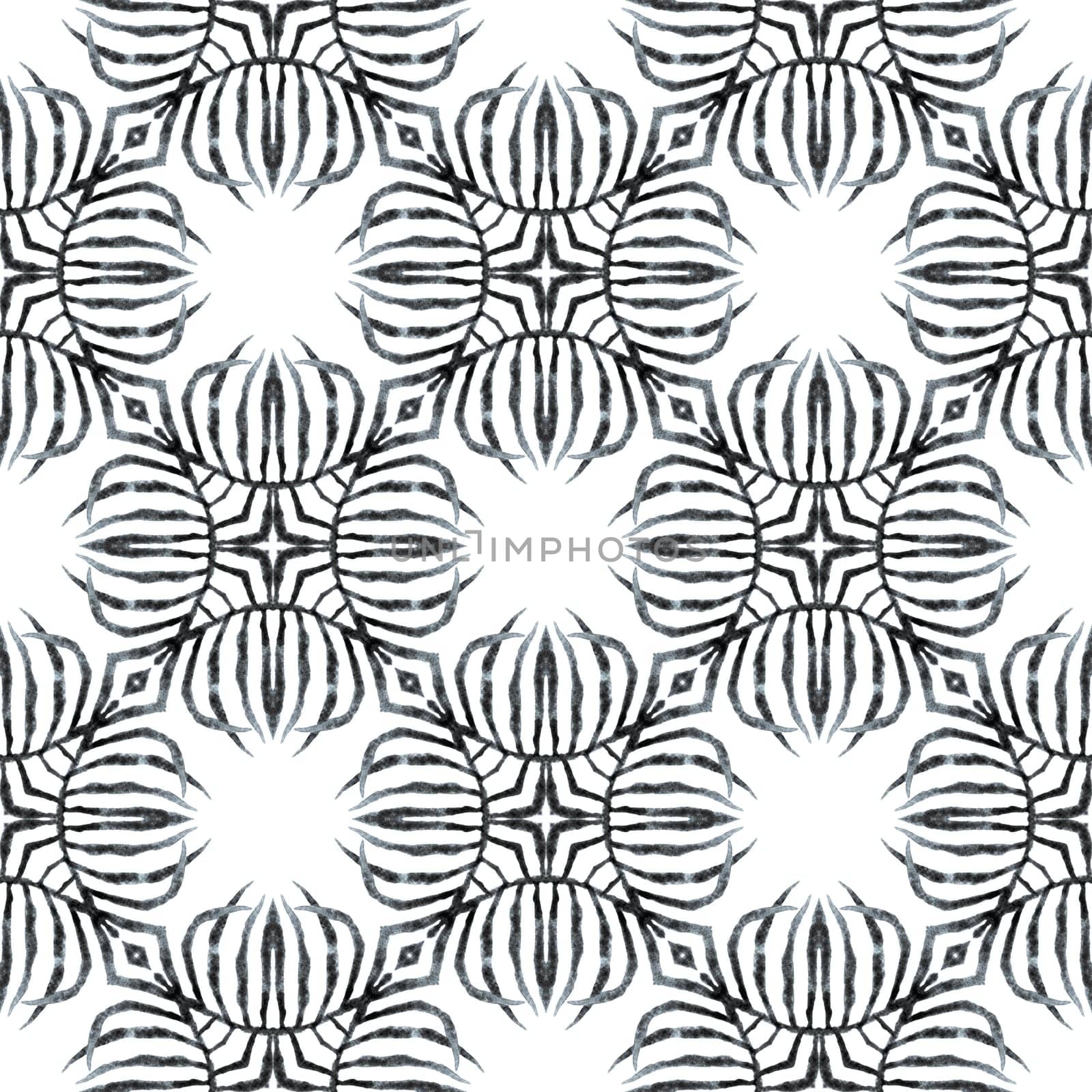 Watercolor summer ethnic border pattern. Black and white brilliant boho chic summer design. Textile ready quaint print, swimwear fabric, wallpaper, wrapping. Ethnic hand painted pattern.
