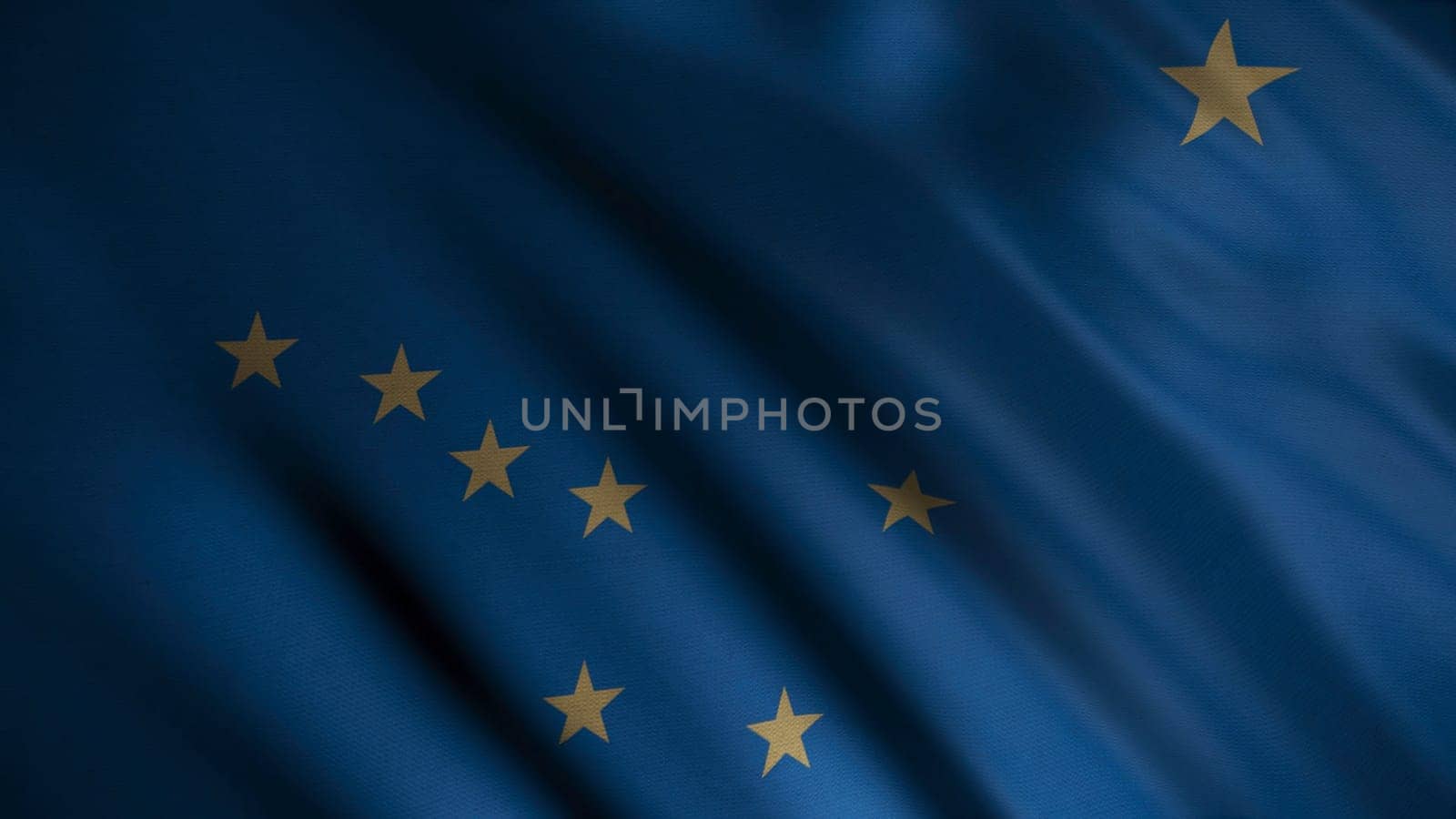 Close-up of waving flag of Alaska. Animation. Animated background with blue flag waving in wind and stars. Flags of States of America.