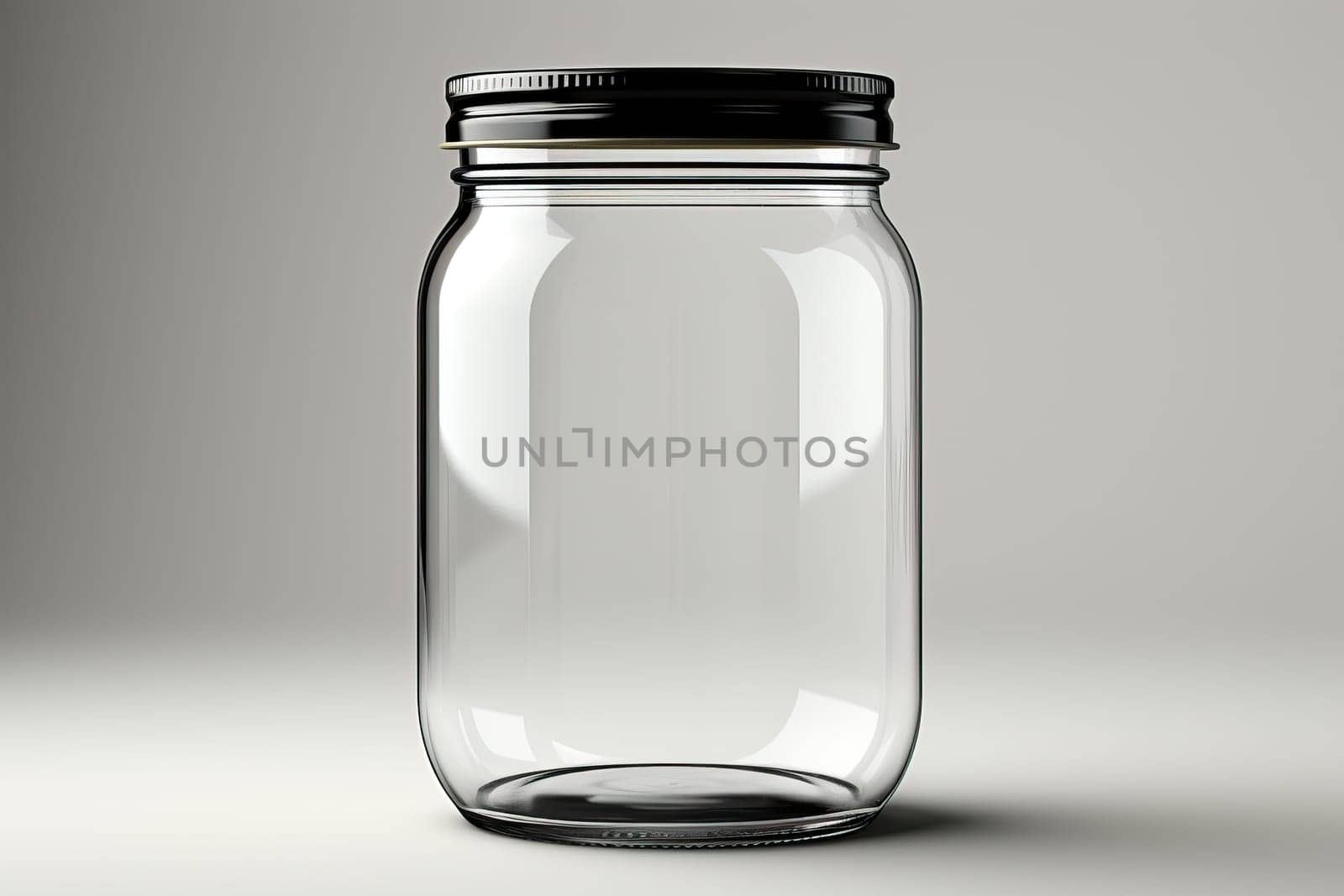 A glass jar with a screw-on lid on a gray background.