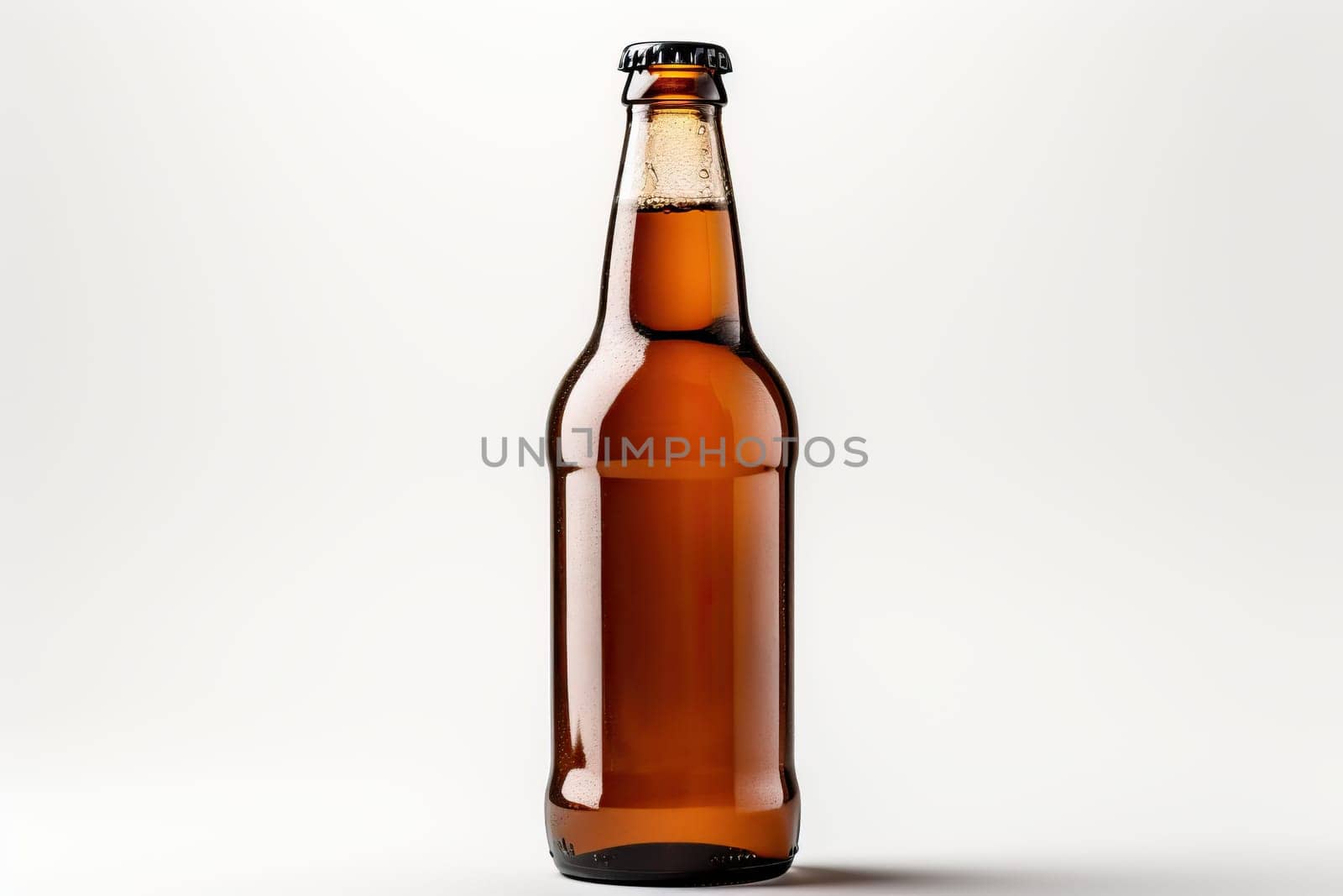 Glass brown beer bottle, beer maker mockup on white background.