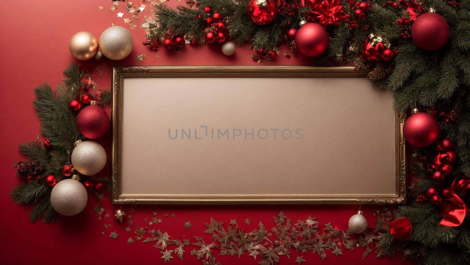 creative Christmas frame on a red background. Christmas and New Year holidays by Севостьянов