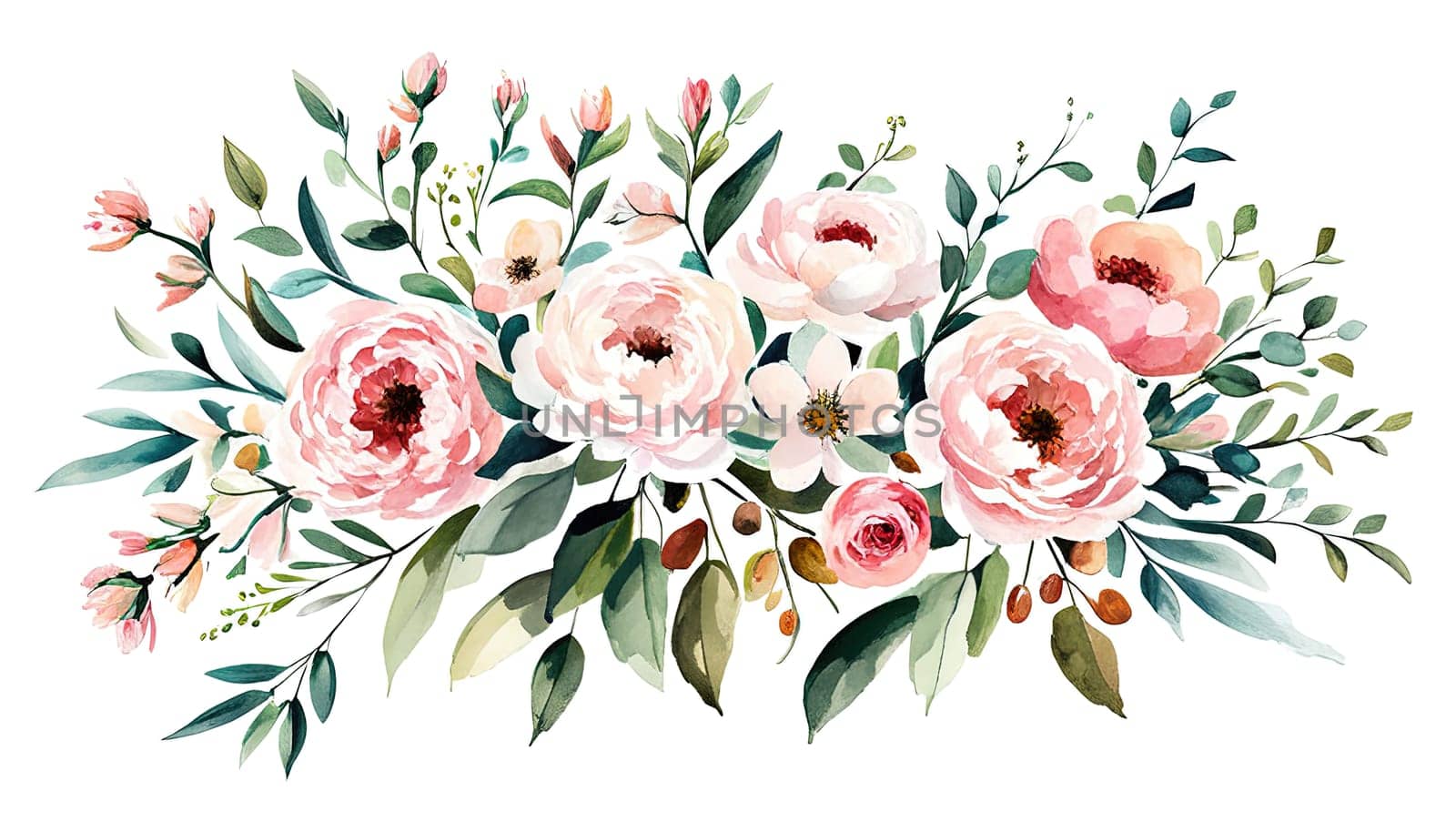 Watercolor rose flower bouquet collection , pink rose watercolor flower with transparent background. by EkaterinaPereslavtseva