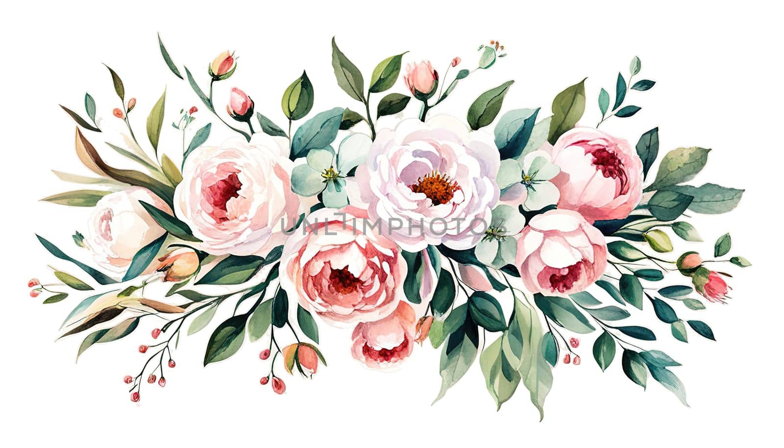 Watercolor rose flower bouquet collection , pink rose watercolor flower with transparent background. Wedding invitation floral bouquet set