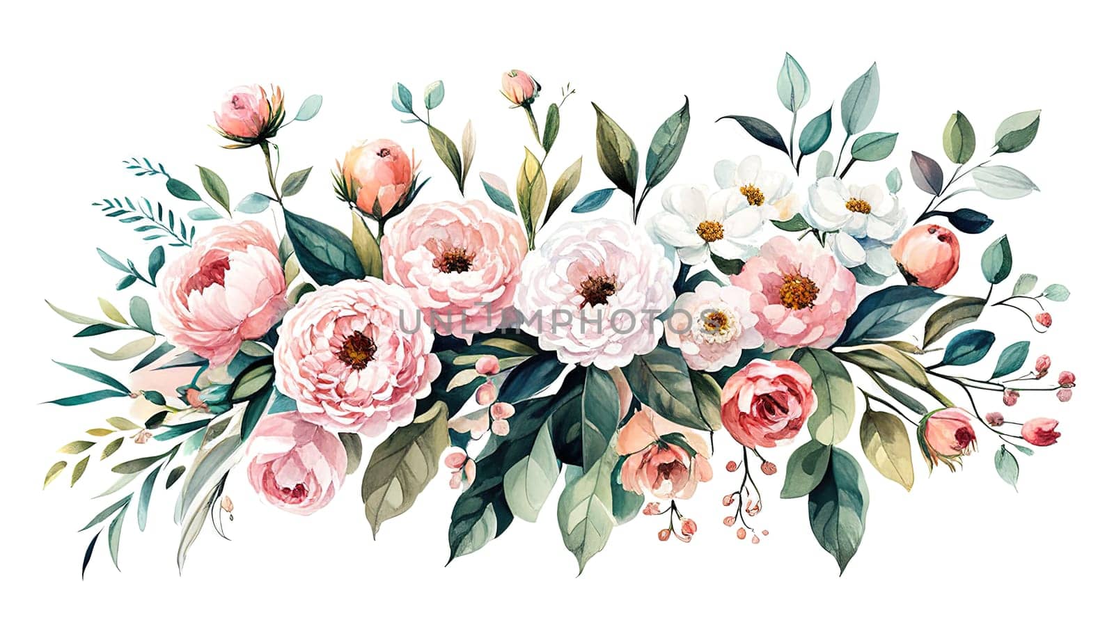 Watercolor rose flower bouquet collection , pink rose watercolor flower with transparent background. Wedding invitation floral bouquet set