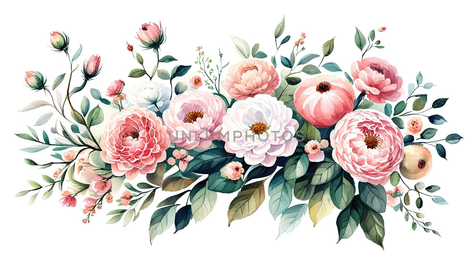 Watercolor rose flower bouquet collection , pink rose watercolor flower with transparent background. by EkaterinaPereslavtseva