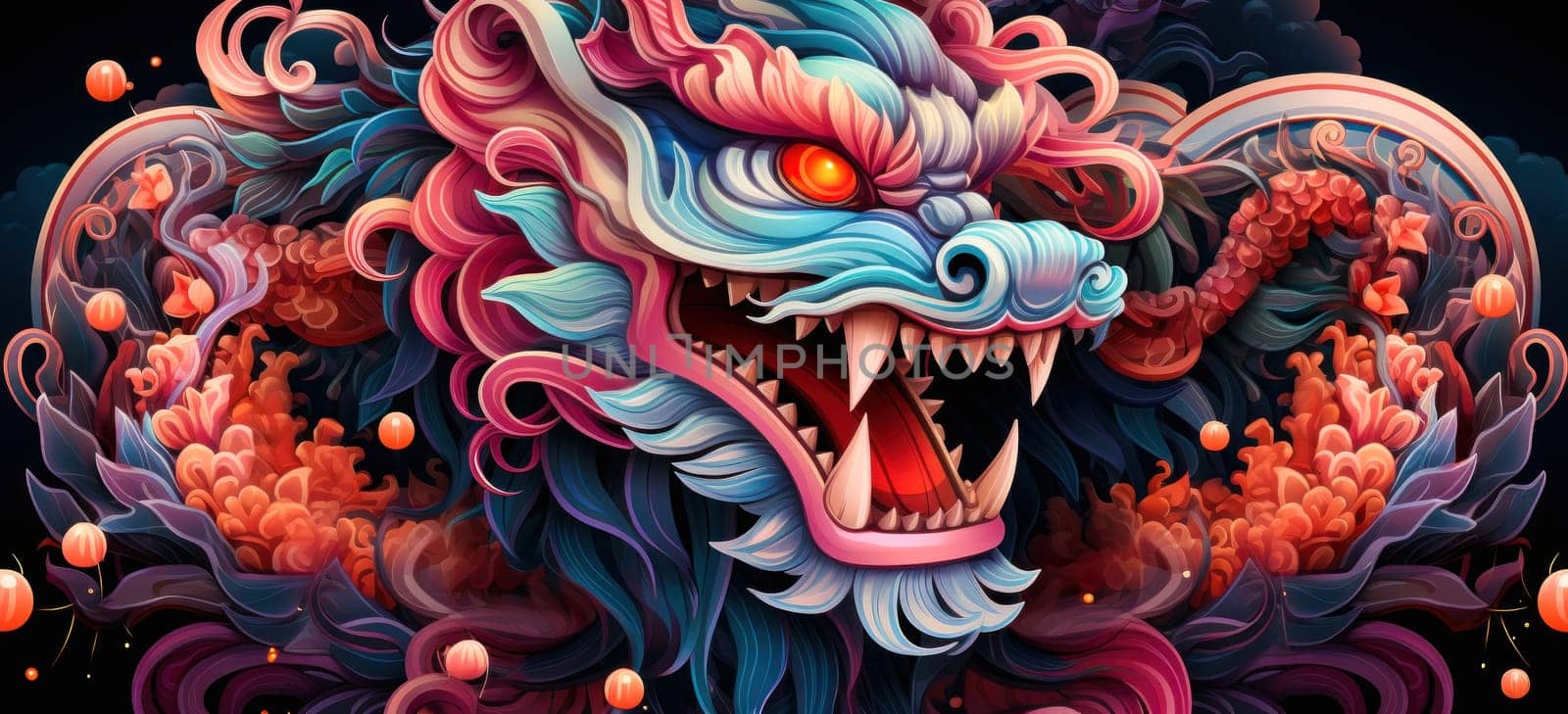 Bright and vibrant dragon illustration in beautiful red and purple tones. This mythical creature art is perfect for wall d cor and adds a charming element to any space.