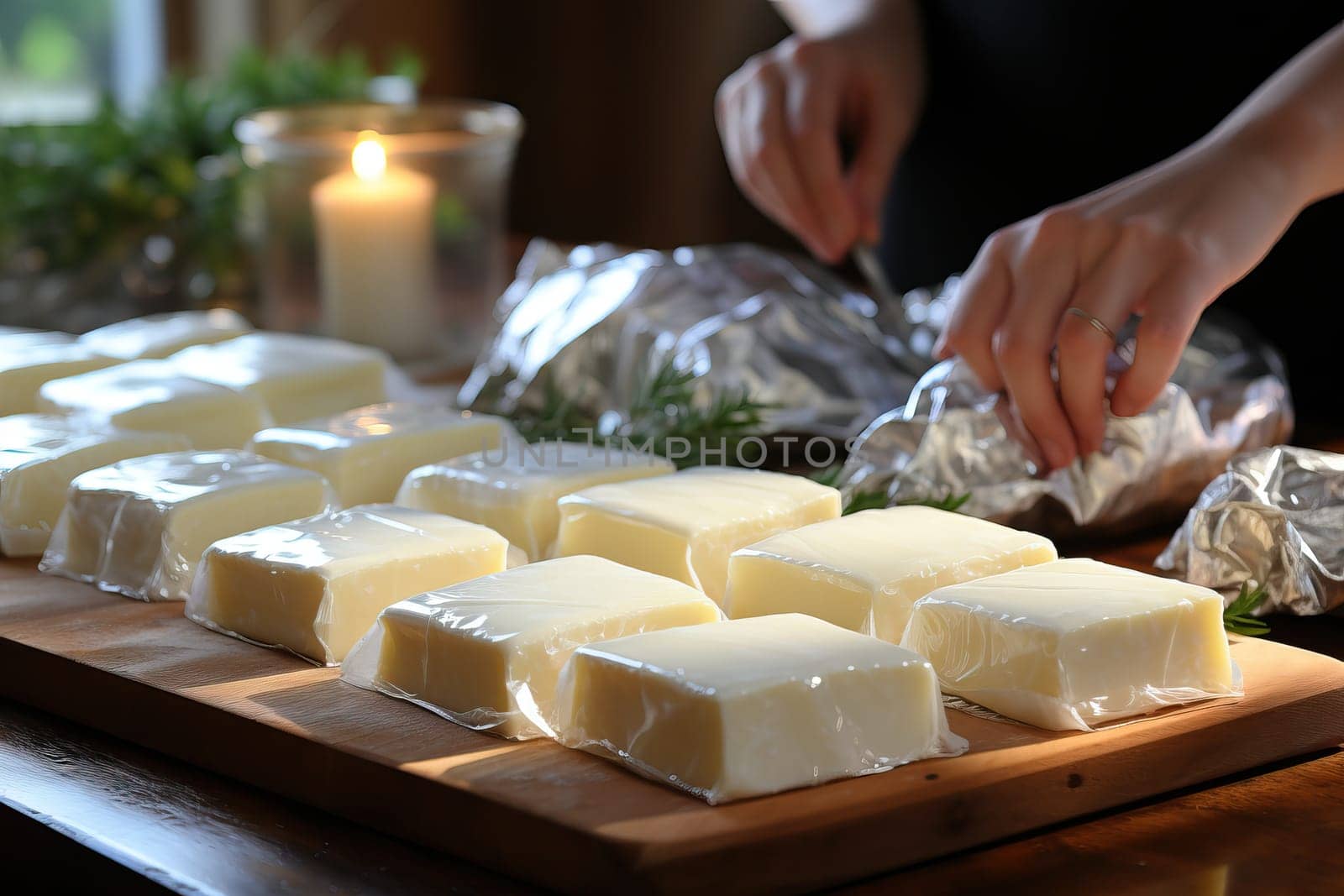 Vacuum packaging of fresh feta cheese, salted feta cheese.
