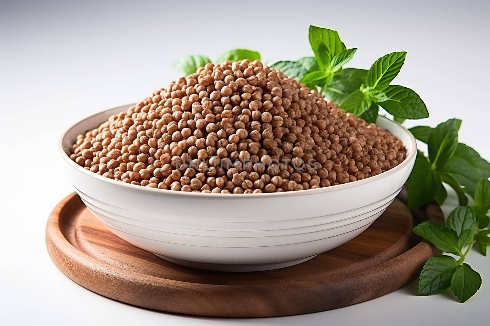 Bowl of tasty buckwheat porridge on table, top view, Buckwheat is a carrier of carbohydrates