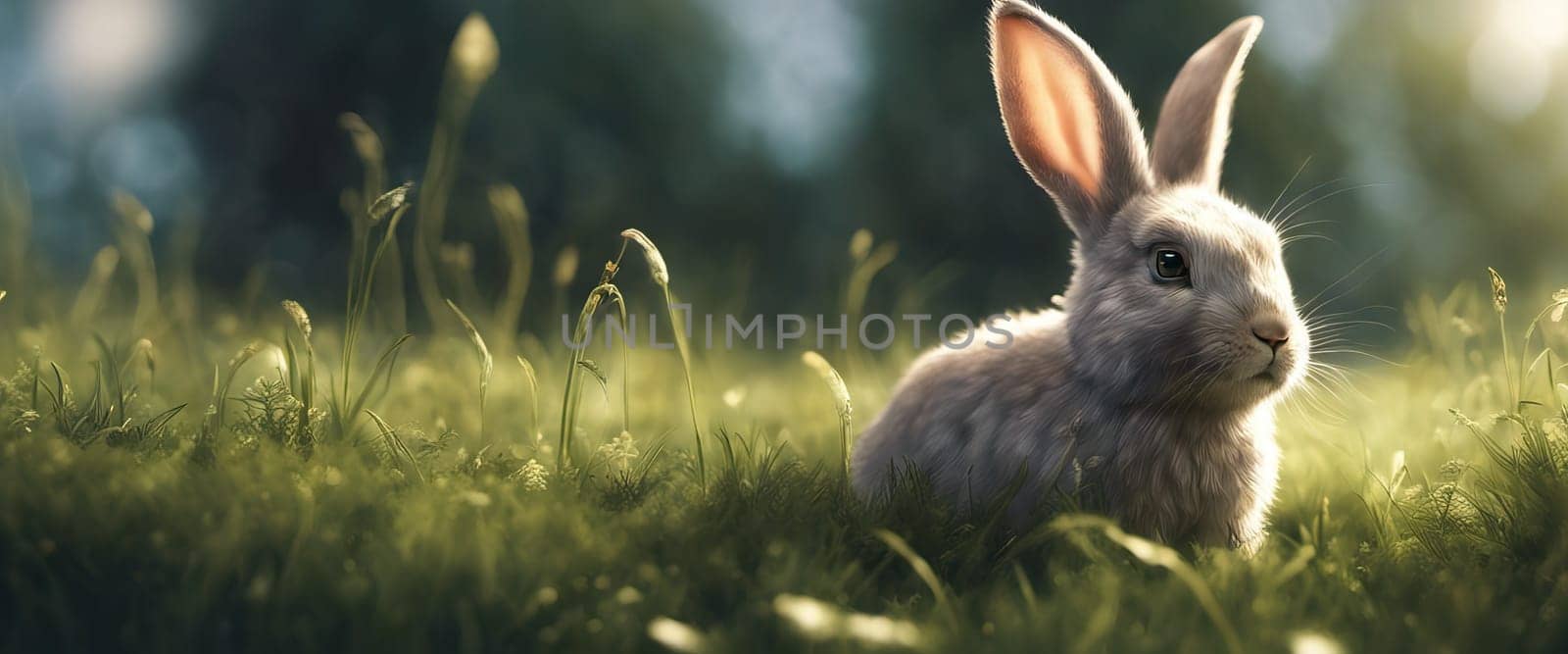 A little rabbit on the green grass on a spring day. by EkaterinaPereslavtseva