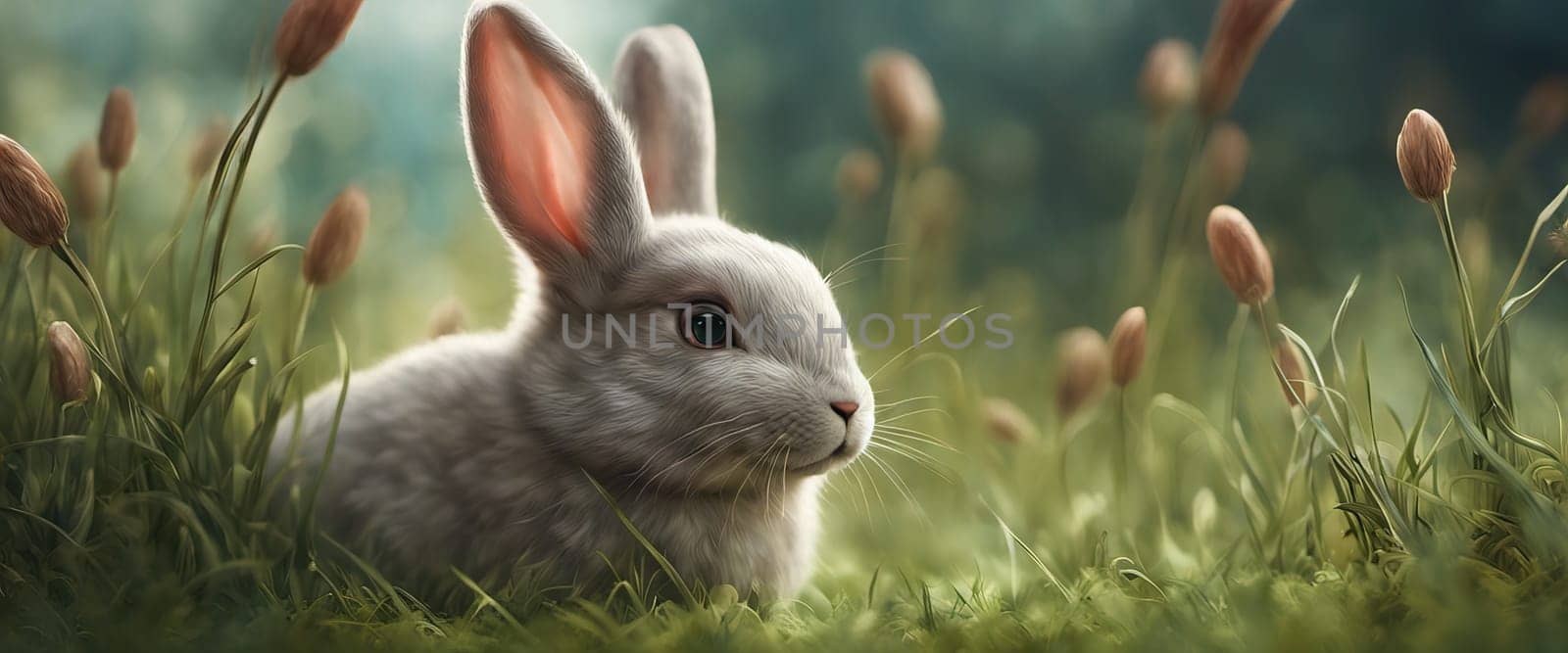 Bunny rabbit on the grass on a sunny day by EkaterinaPereslavtseva