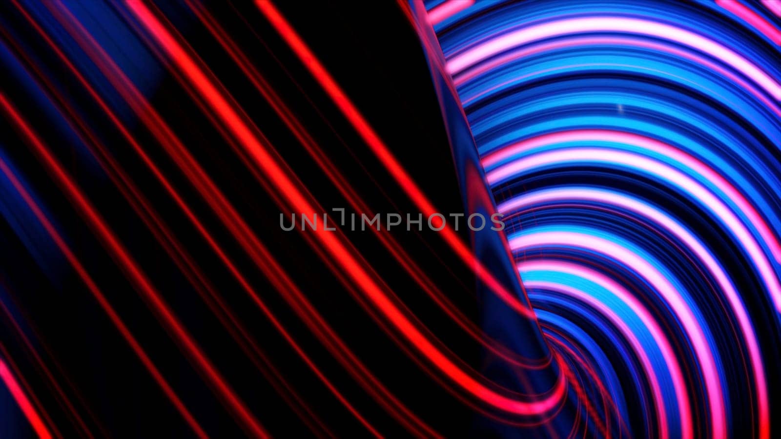 Animation of glowing neon lines. Abstract background with wavy color lines. Concept of computer graphics.