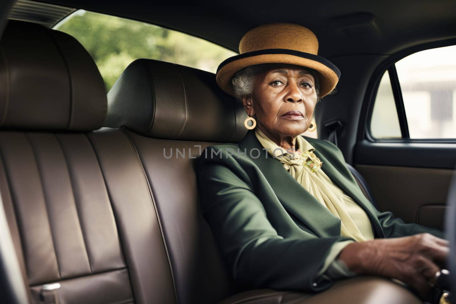 Stylish african american woman sitting in luxury car in car dealership by Yurich32