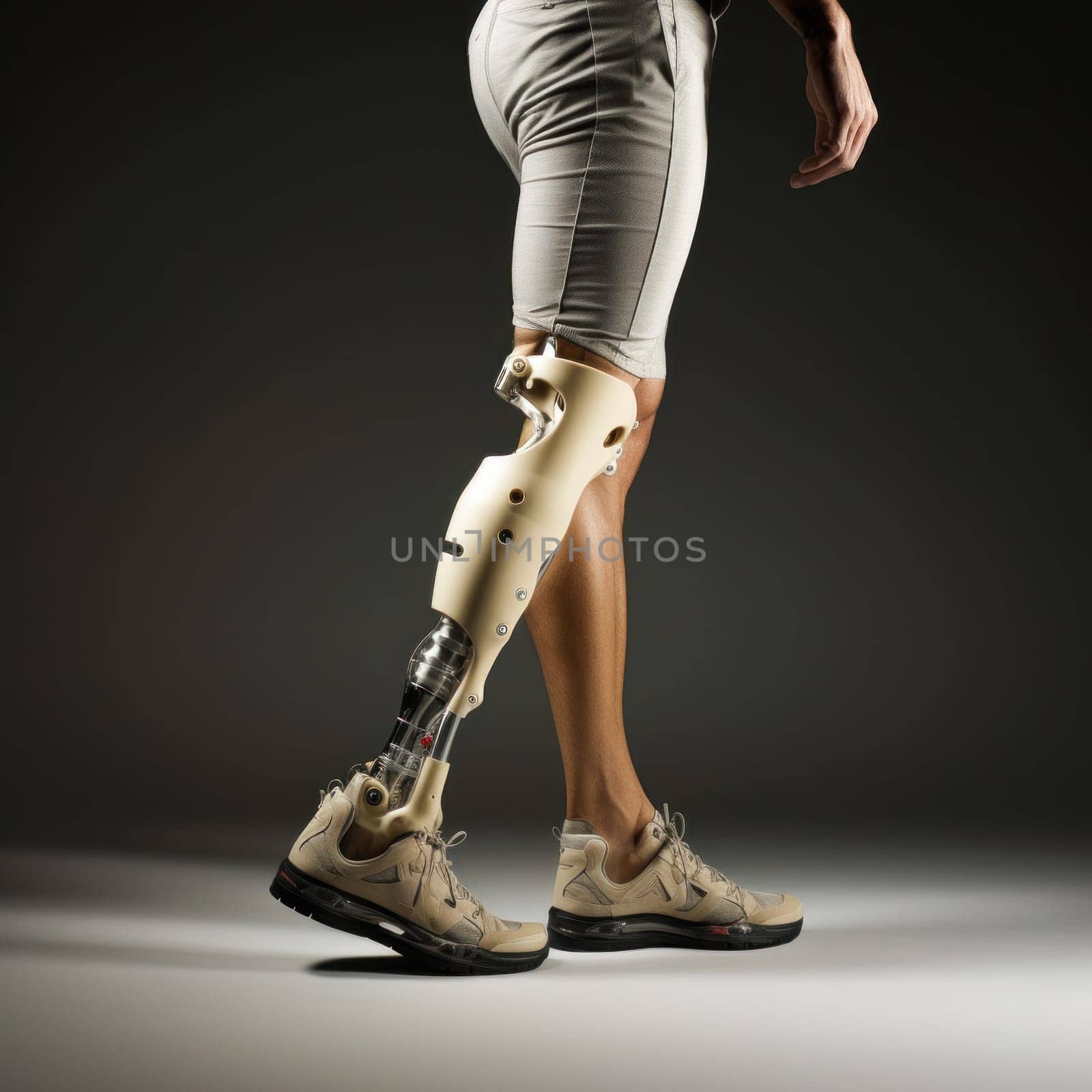 A stunning image of a man with a prosthetic leg, showcasing innovative medical rehabilitation and physical activity technologies.