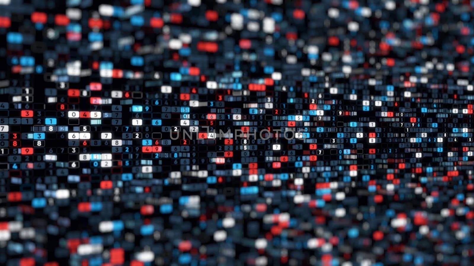 Background of many numbers. Animation. Coding of digital space with changing numbers vertically. Matrix multi-colored digital space.