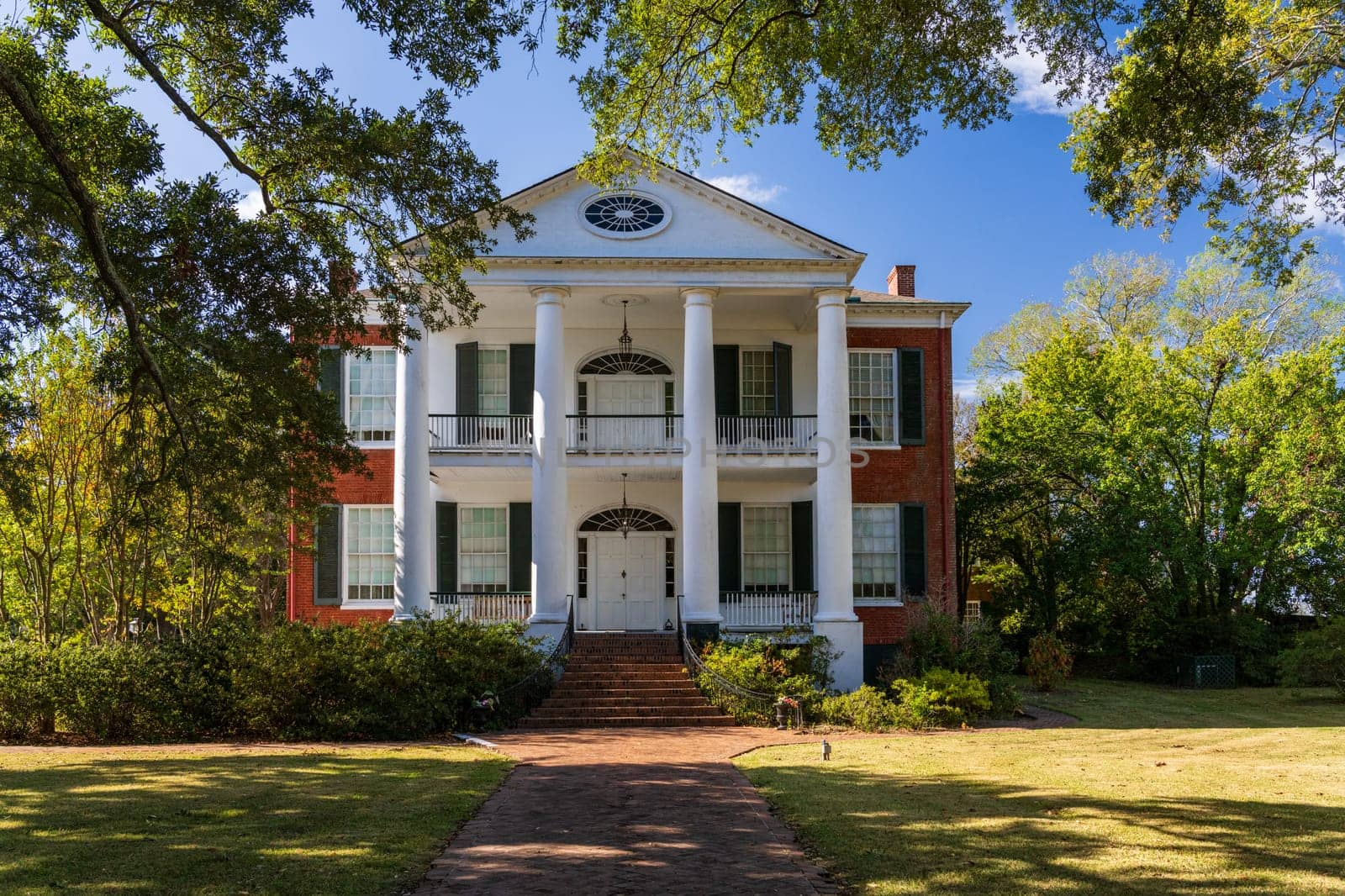 Facade of antebellum home in Natchez in Mississippi by steheap