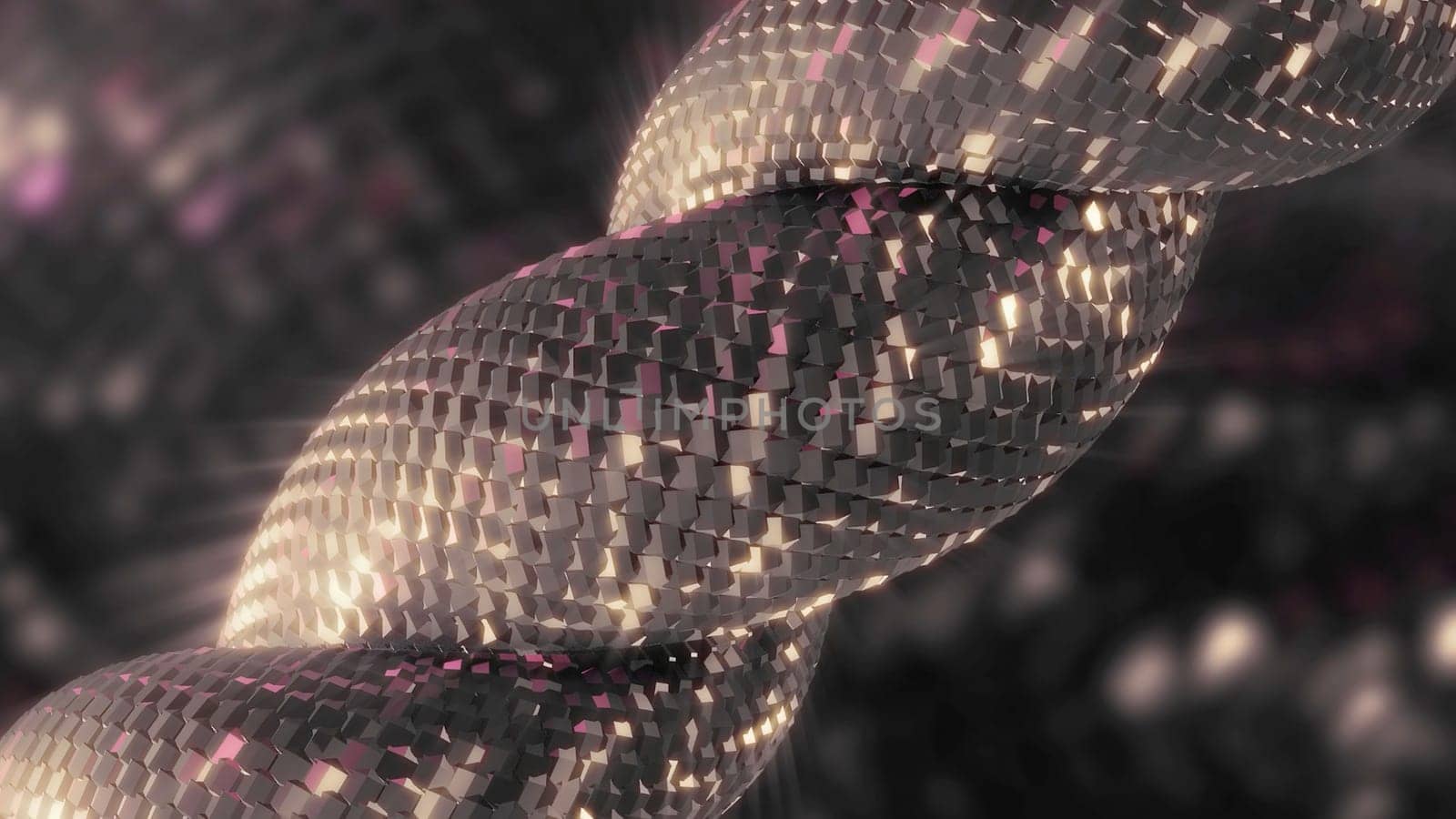 Moving 3d line in snake style. Motion. Beautiful 3d tourniquet swirling on shiny background. Moving spiral with shiny snake mosaic.