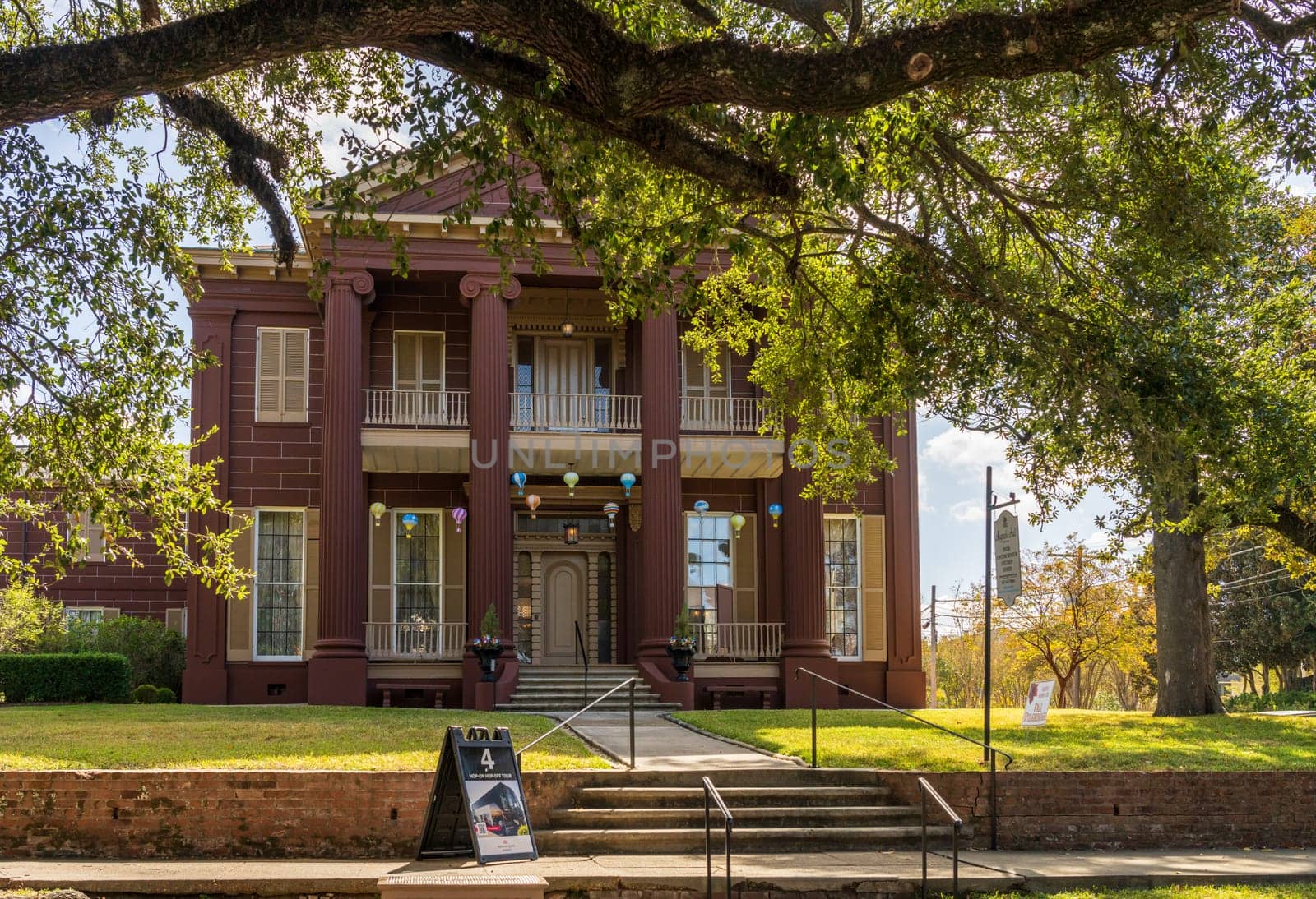 Natchez, MS - 26 October, 2023: Front of historic mansion known as Magnolia Hall in Natchez Mississippi