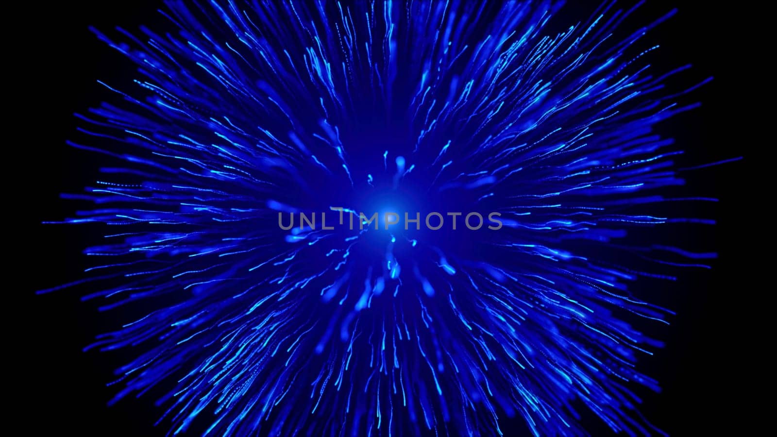 Bright emission of lines on a black background. Motion. Abstract multicolored lines spreading in space on a black background
