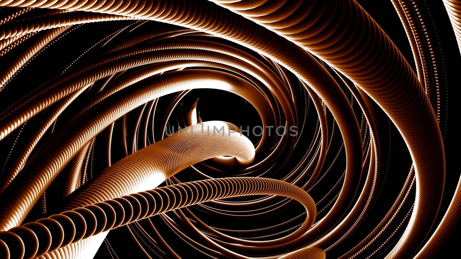 Huge lines of light from rings in abstraction . Design. Long lines with light play and create a swirling pattern.