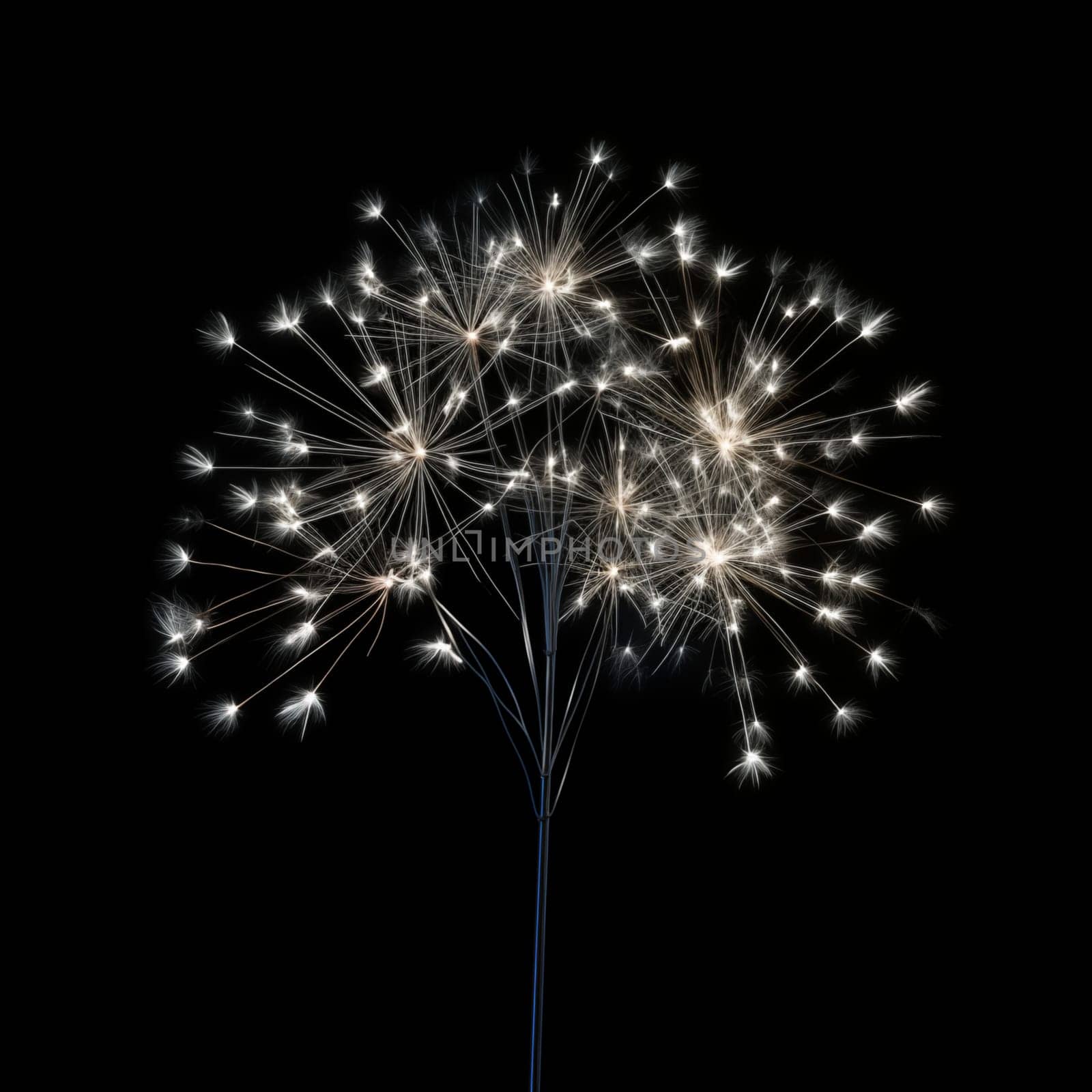 Beautiful silver Bengal fire on black background isolated.