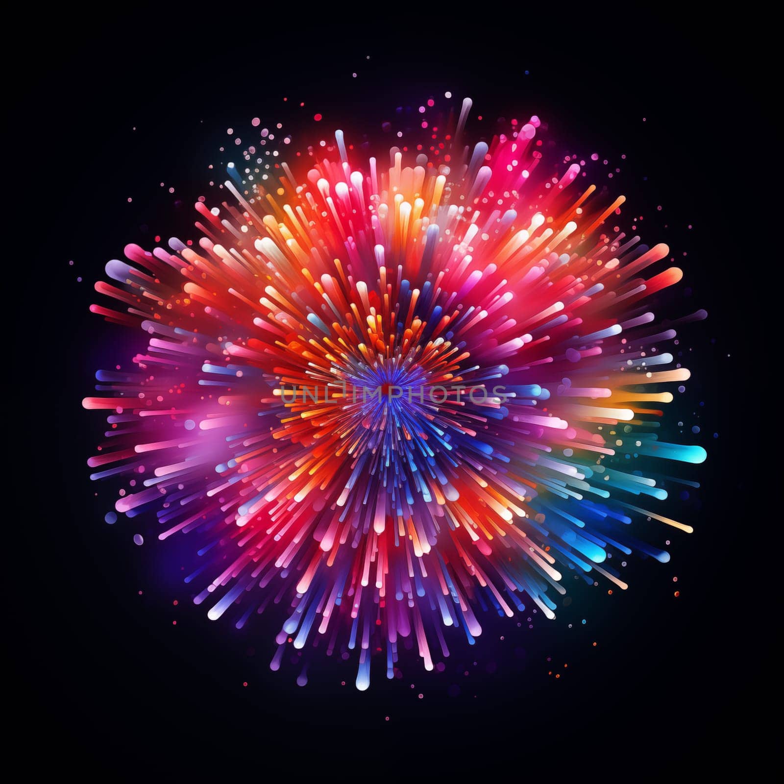 One colorful fireworks on black background isolated.