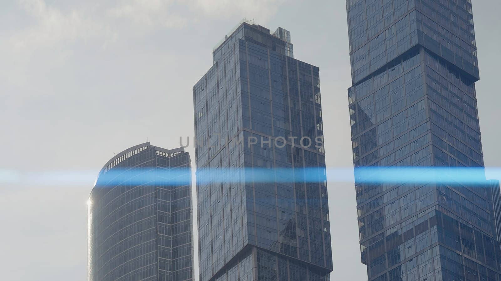 Beautiful view of Moscow city. Action . A beautiful landscape with huge high-rise buildings in the city center that consist of more than 100 floors and residential buildings can be seen nearby. High quality 4k footage