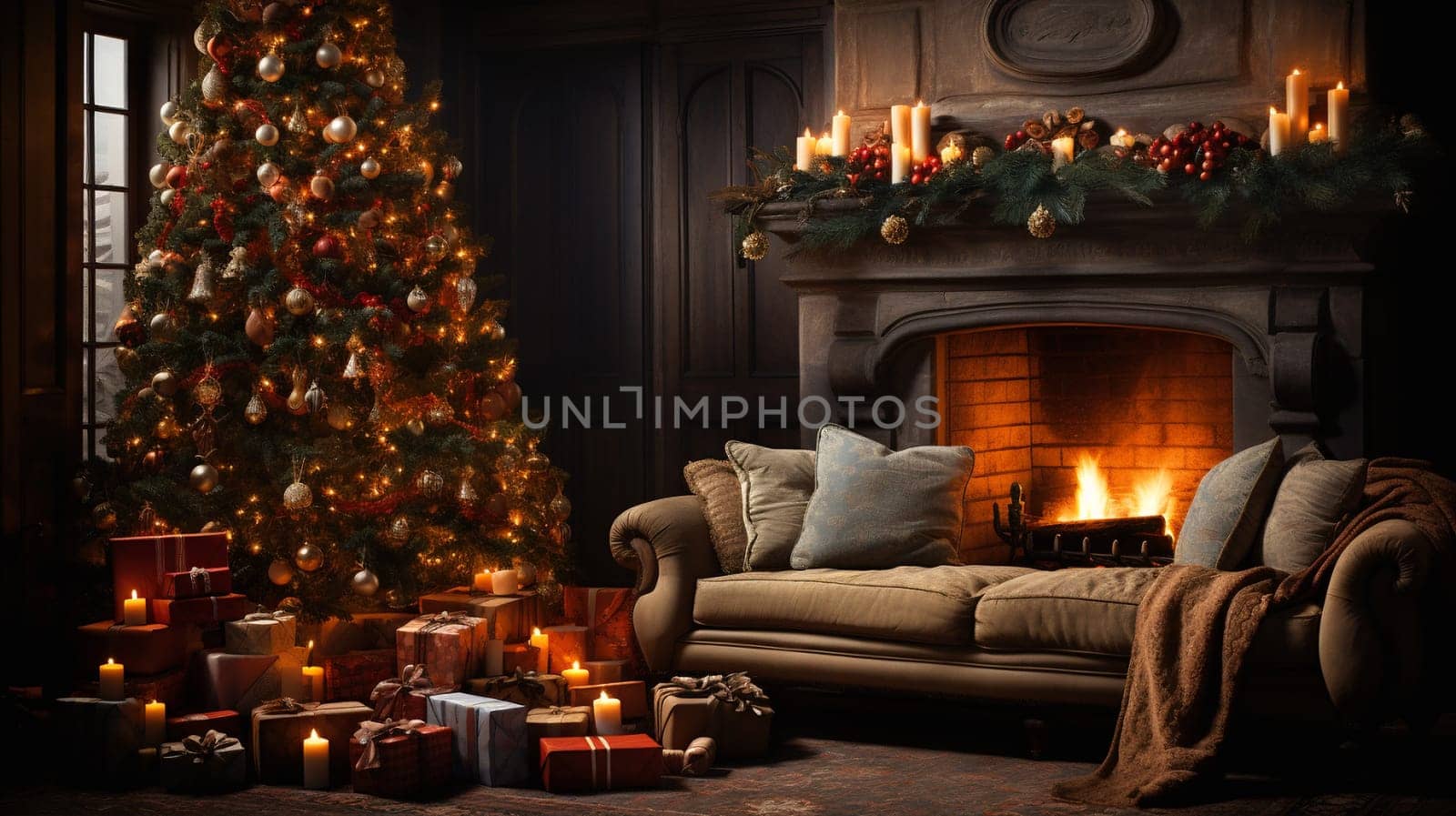 A sparkling tree stands tall, adorned with twinkling lights and shimmering ornaments, creating a warm and festive atmosphere - generative AI