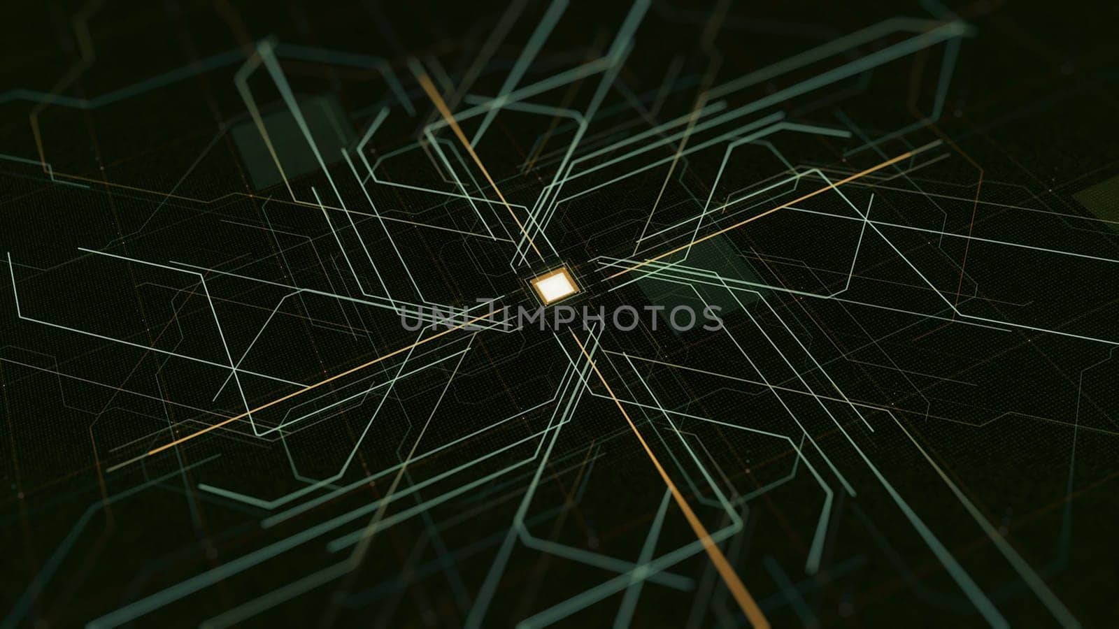 Artificial Intelligence, computer technology concept. Abstracct button that appears on black digital screen and spreading signals.