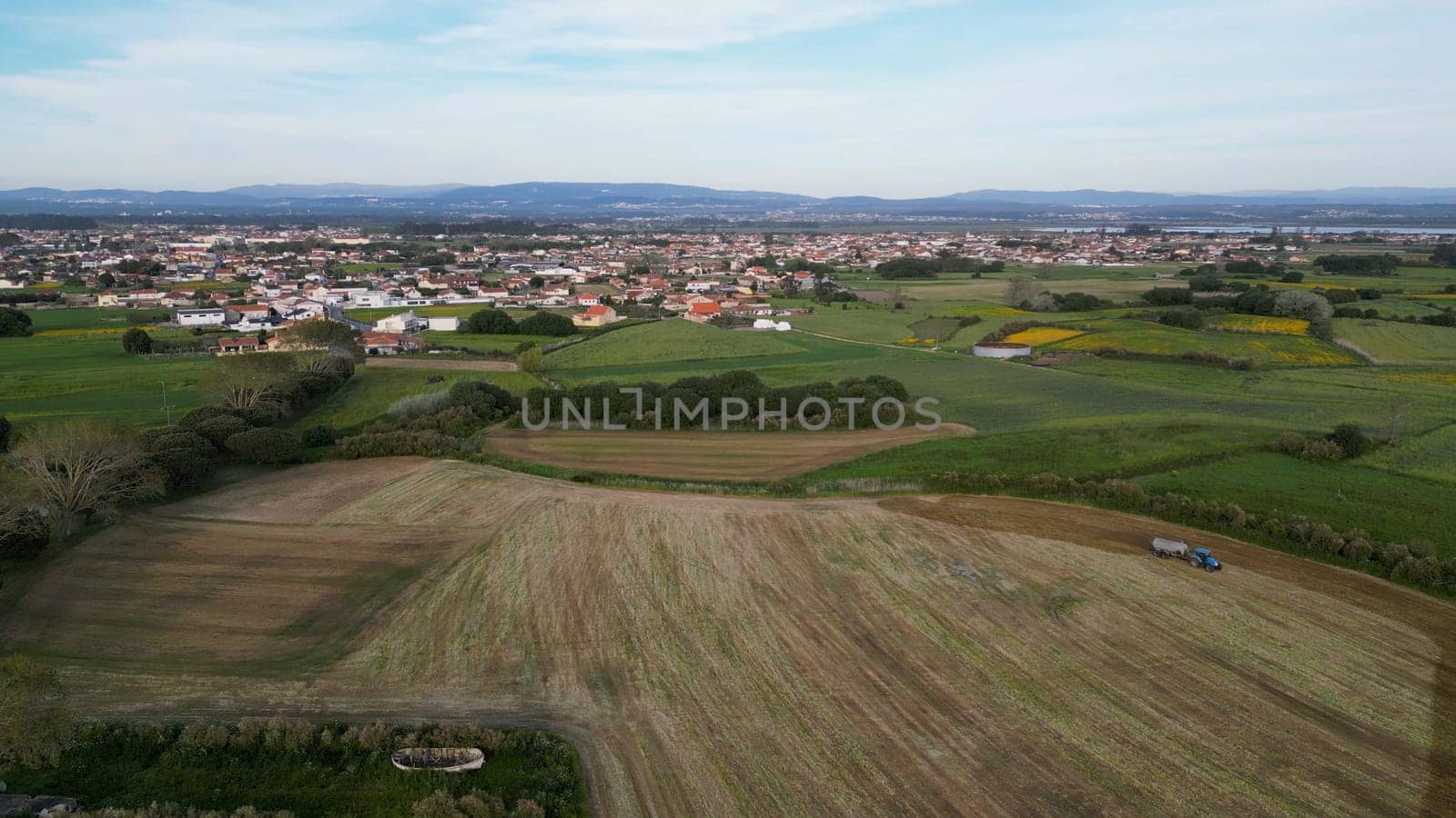 Aerial view of the cultivated fields of the estuary in Murtosa, Aveiro - Portugal.