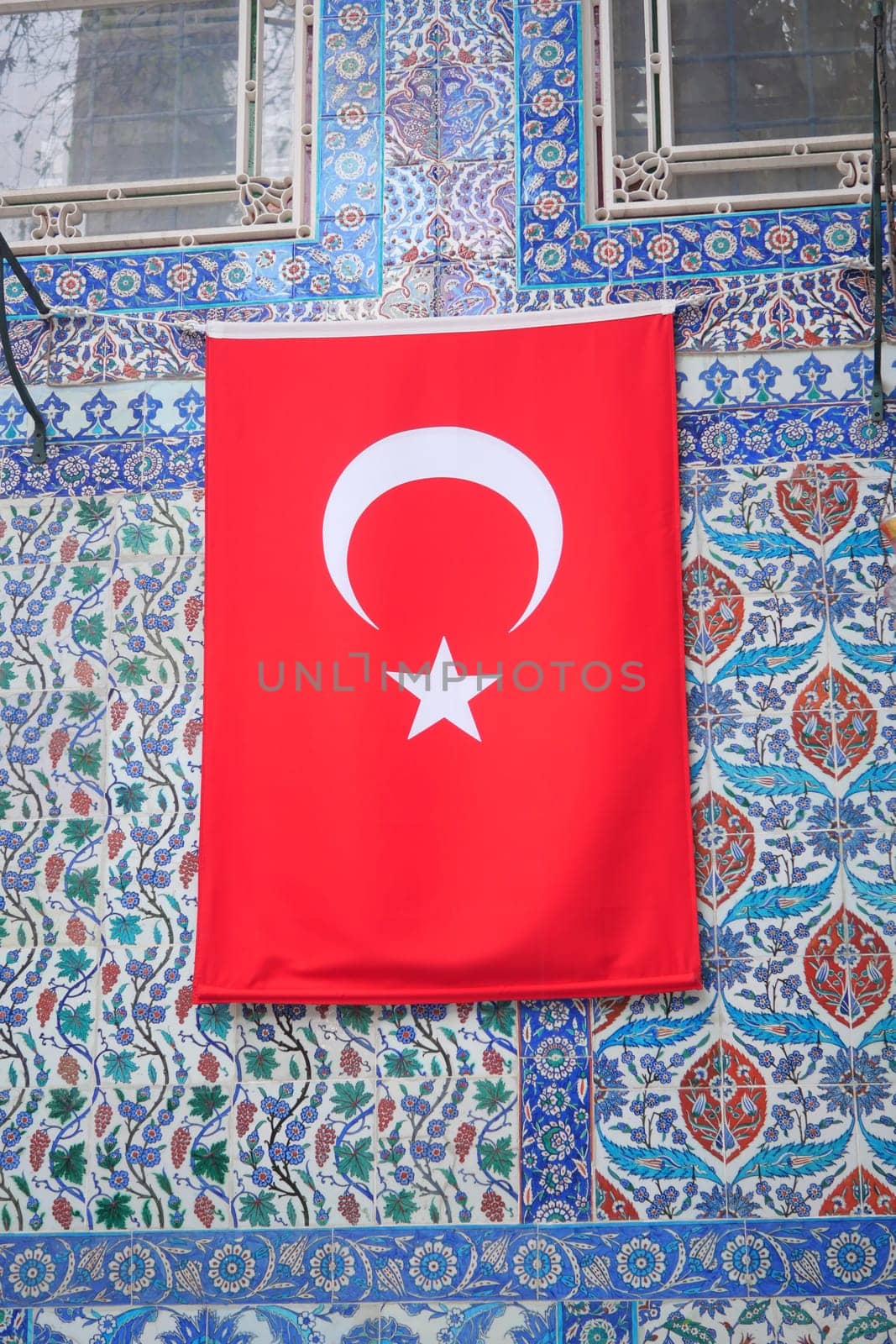 turkey istanbul 22 may 2023. Turkish flag on the wall of a Eyup Sultan mosque by towfiq007